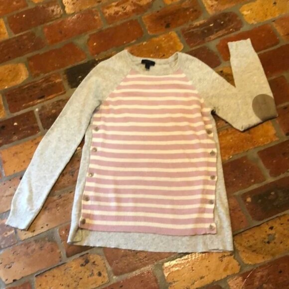 J Crew Woo/rabbit Sweater Elbow Patch Stripe Side Button szXXS - Picture 2 of 8